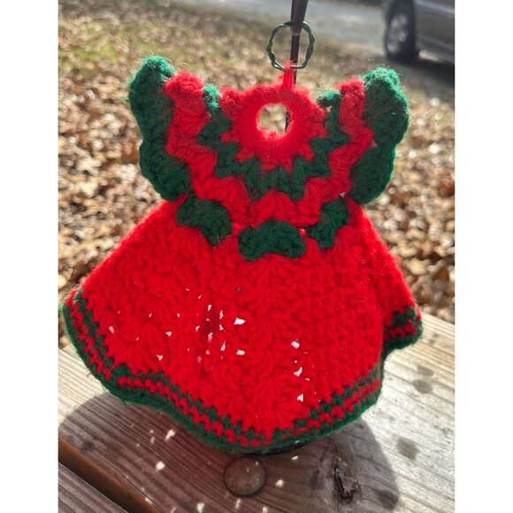 Vintage Handmade Crochet Christmas Dress Decor/Hot Pad/dish soap dress Red & Gre - Picture 4 of 10